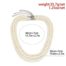 3 件套简约风格人造珍珠串珠三层项链，适合男士日常佩戴 - 白色 - 查看 3