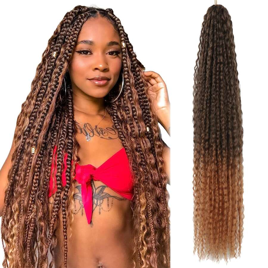 Curly Braiding Hair Ombre Brown Curly Crochet Hair for Women 1 Pack Ocean Wave Crochet