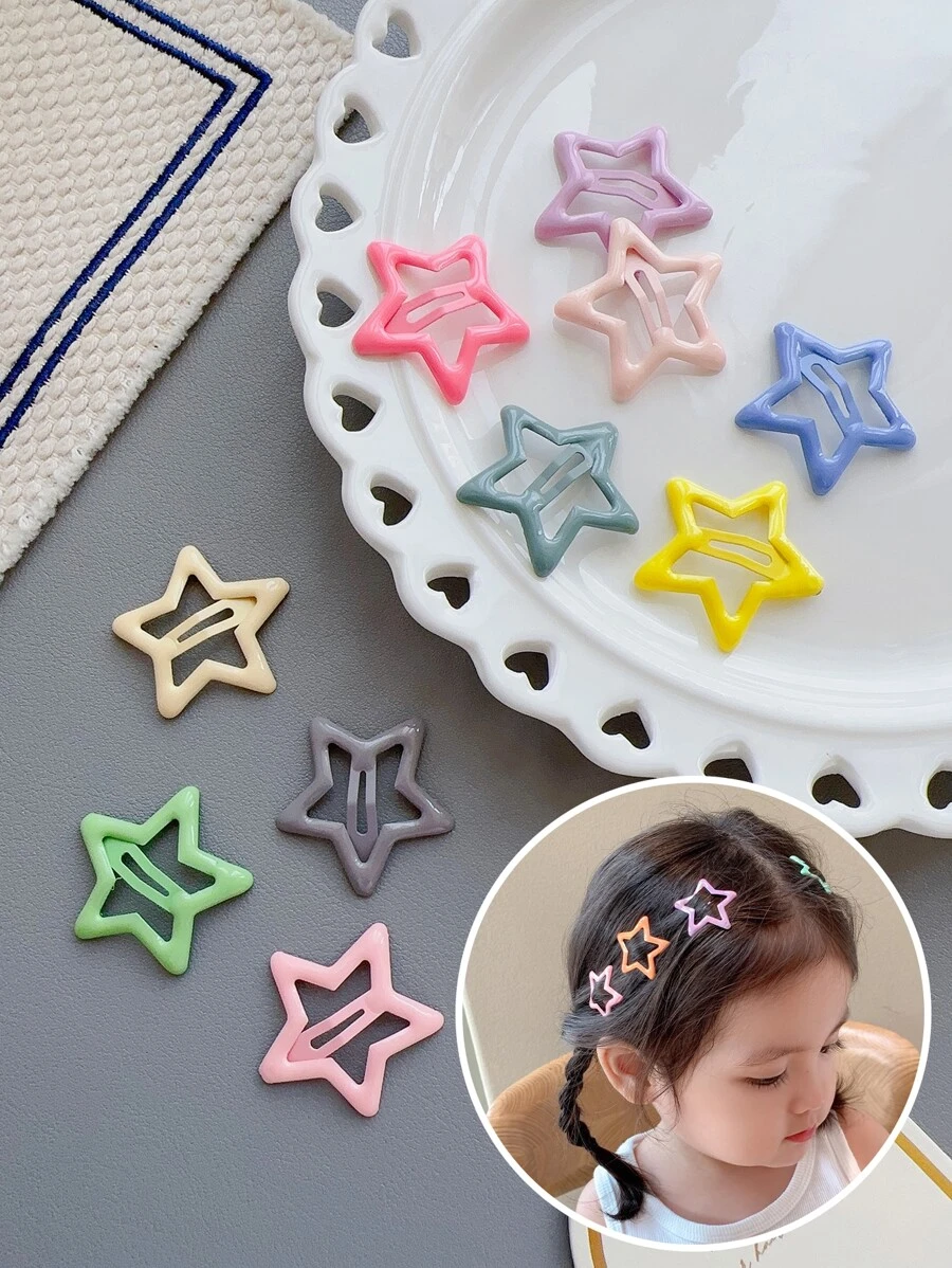 10入組女孩星形滴油髮夾套裝,包括髮夾和發夾,適用於日常穿搭 - 彩色 - 查看 1