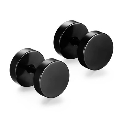 1pair Fashionable Stainless Steel Round Disc & Barbell Shape Stud Earrings For Men And Women, Suitable For Daily Wear