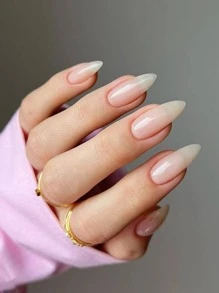 24 Short Almond Shaped Ramadan Solid Color Minimalist Pink Fingernail Patches With 1 Jelly Patch And 1 File Strip Press On Nails Nail Supplies - Baby Pink - View 1