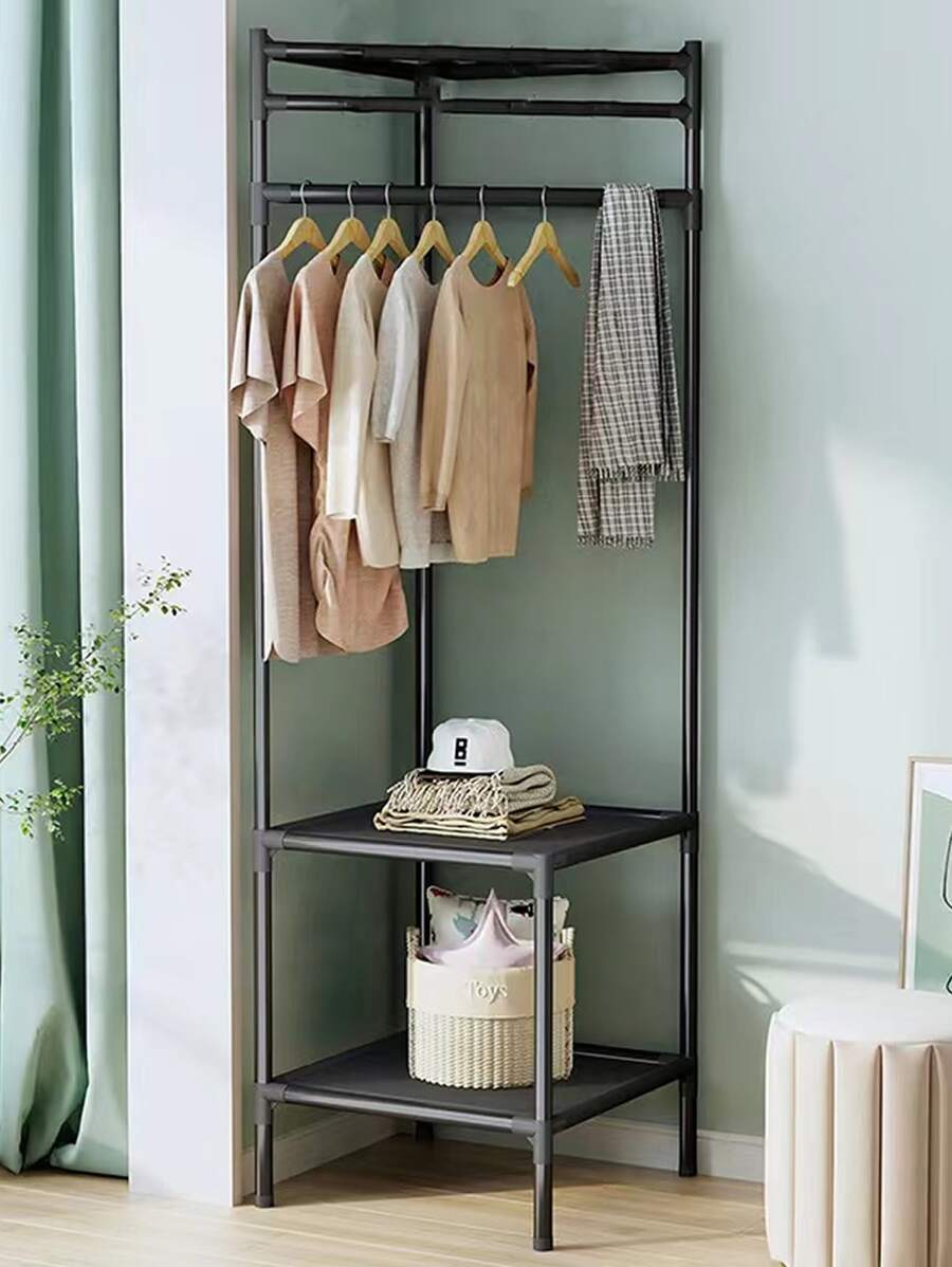 1pc Corner Clothes Hat Rack For Bedroom Organizer Storage - Black - View 1