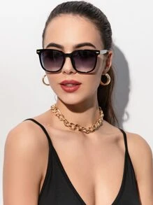 优雅方形塑料时尚太阳镜，单只装，沙滩太阳镜，女士沙滩配饰，太阳镜，太阳镜，遮光镜，圣诞节冬季圣诞礼物 - 黑色 - 查看 4