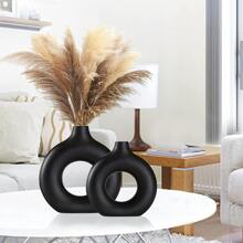 Ceramic Vase Set 2 for Modern Boho Decor,Round Matte Pampas Flower Vases Minimalist Nordic Boho Ins Style for Wedding Dinner Table Party Living Room Office Bedroom, Decorative Gift
