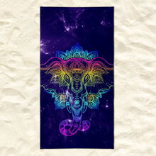 Toalla de baño impresa digitalmente con patrón de elefante y mandala, toalla de playa, hecha de fibra ultrafina, secado rápido y lavable a máquina, imprescindible para vacaciones y playa, unisex - Morado - Ver 2