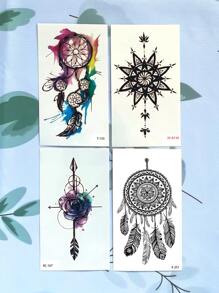 Kits de pegatinas de tatuaje, 4 hojas de patrón de atrapasueños tatuajes temporales para mujeres, pegatinas de tatuaje para adultos, patrón de atrapasueños de tatuaje realista, para mujeres y niñas - Marrón - Ver 6