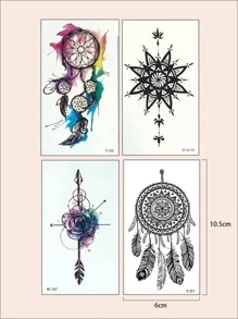 Kits de pegatinas de tatuaje, 4 hojas de patrón de atrapasueños tatuajes temporales para mujeres, pegatinas de tatuaje para adultos, patrón de atrapasueños de tatuaje realista, para mujeres y niñas - Marrón - Ver 5