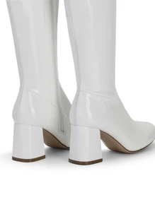 Women Gogo Boots Fashionable Square Toe Chunky Classic Knee High Boots For Women - 白色 - 查看 10