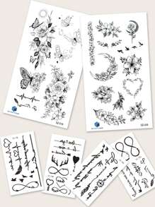 STARTTOOS Kits de pegatinas de tatuajes, 6 hojas de tatuajes temporales de flores y mariposas para mujeres, pegatinas de tatuajes mixtos para adultos, tatuajes falsos que parecen reales, para hombres, mujeres y niñas