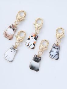 5pcs Metallic Cartoon Cat Design Earphone Case Pendant, Key Chain, Gift For Students' Schoolbags - Black and White - View 3