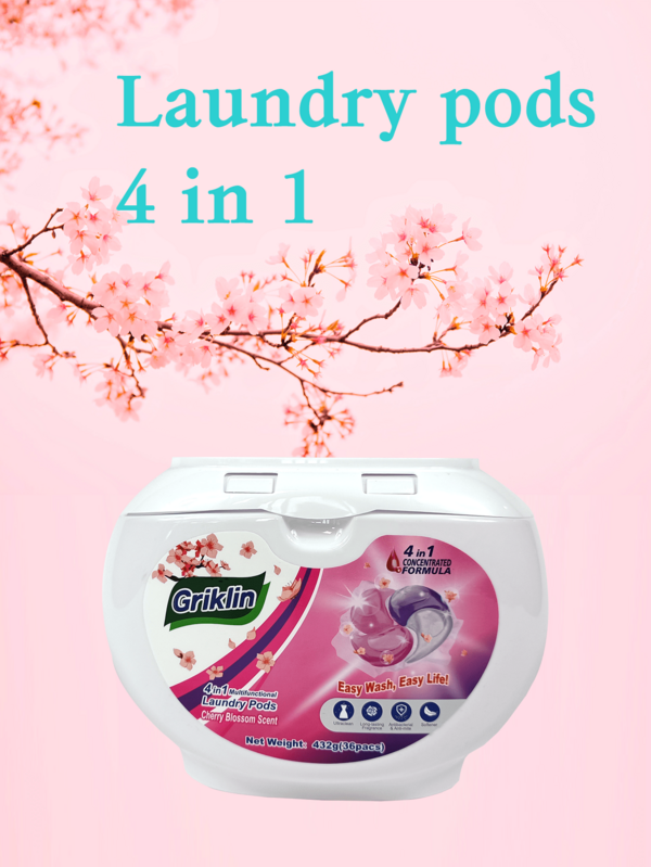 1 Box Of 432g Sakura Scented 4 In 1 Laundry Pods, Pink Fragrant
