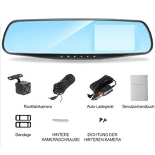 Car DVR Rear View Mirror Video Recroder, 4.3" Inch Back Up Car Camera Dual Lens Cam Night Vision Front And Rear Backup Reverse Security For Car - 4.3 inches - View 6