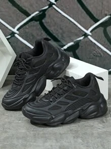 Men Lace-up Front Chunky Sneakers - Black - View 1