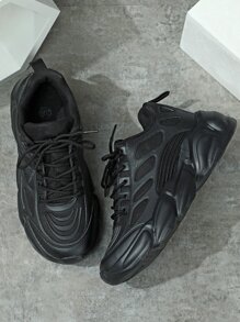Men Lace-up Front Chunky Sneakers - Black - View 2