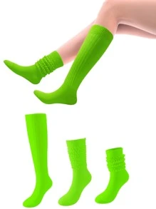 1 Cặp Vớ Dài Thiết Kế Chunky Màu Trơn Ngẫu Nhiên, Vớ Dài Bong Bóng Dễ Thương Thời Trang Đa Năng Cho Nữ, Thoáng Khí Và Thấm Mồ Hôi - Màu Hồng Tươi - Xem 3