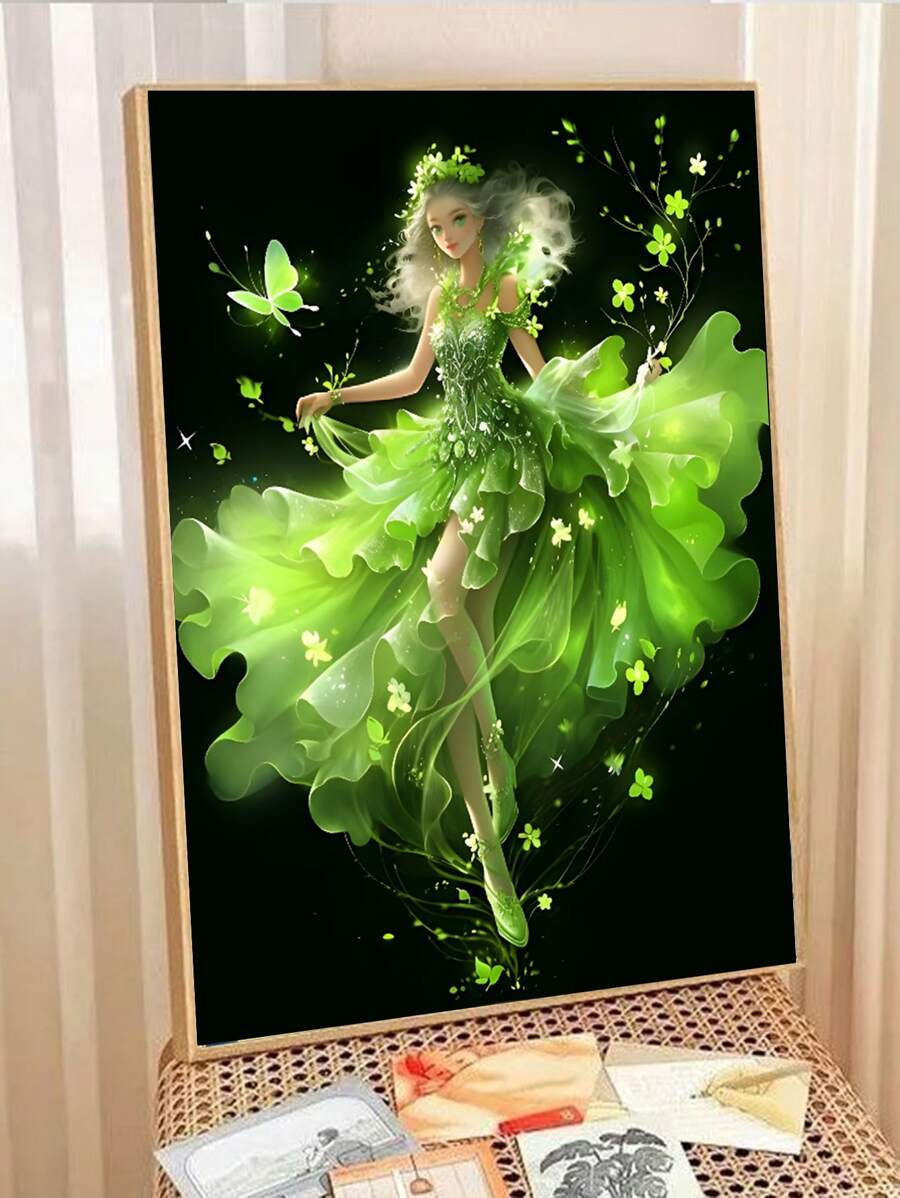 DIY5D水鑽繪畫成套工具蝴蝶&花卉圖案裝飾的芭蕾舞演員馬賽克不附框架,1套裝 - 彩色 - 查看 1