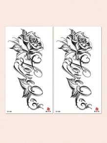 2Sheets Flower & Letter Graphic Tattoo Sticker Clavicle Waterproof Temporary Tattoo Sticker Party & Festival Decoration - Brown - View 3