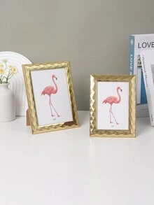 1pc Dual-Use Wavy Photo Frame (Includes Photo Paper, Random Photo Paper Delivery), Suitable For Home, Bedroom, Dining Room, Living Room - Can Be Hung On Wall Or Placed On Desk - Gold - View 2