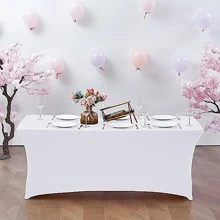 Phòng bếp Vải thun Khăn trải bàn , 1 cái/gói , 6ft ( Khoảng 1.8m ) , , Có thể giặt được , Đàn hồi Hình chữ nhật Khăn trải bàn , Thích hợp Đối với , Lễ cưới Các bữa tiệc X 30 X 76.2 - trắng - Xem 2