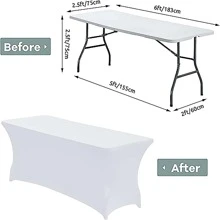 Phòng bếp Vải thun Khăn trải bàn , 1 cái/gói , 6ft ( Khoảng 1.8m ) , , Có thể giặt được , Đàn hồi Hình chữ nhật Khăn trải bàn , Thích hợp Đối với , Lễ cưới Các bữa tiệc X 30 X 76.2 - trắng - Xem 3