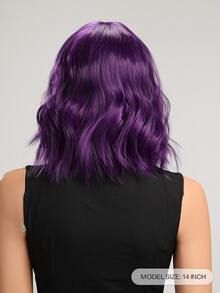 14英寸可愛角色扮演紫色短卷人造假髮適合女士頭髮替代品假髮帶劉海合適的適用於角色扮演日常派對使用 - 拼色 - 查看 2