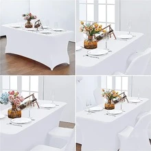 Phòng bếp Vải thun Khăn trải bàn , 1 cái/gói , 6ft ( Khoảng 1.8m ) , , Có thể giặt được , Đàn hồi Hình chữ nhật Khăn trải bàn , Thích hợp Đối với , Lễ cưới Các bữa tiệc X 30 X 76.2 - trắng - Xem 6