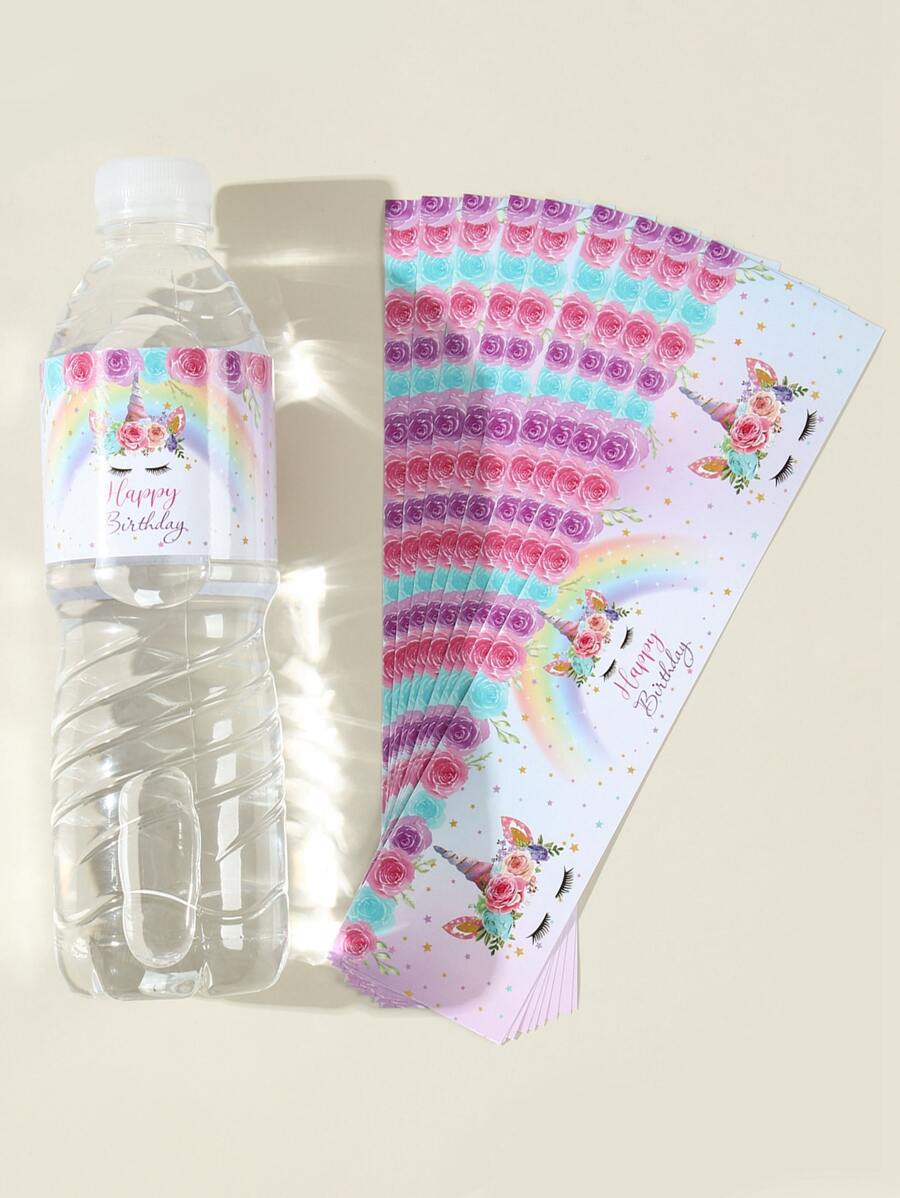 24 件粉色独角兽主题瓶贴、粉色独角兽生日节日派对瓶包装礼品贴纸、派对装饰派对回礼、生日礼物生日装饰贴纸包装标签、粉色独角兽派对装饰、宝贝淋浴装饰返校情人节