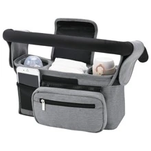 Momcozy Universal Stroller Organizer With Insulated Cup Holder - Light Grey - View 3