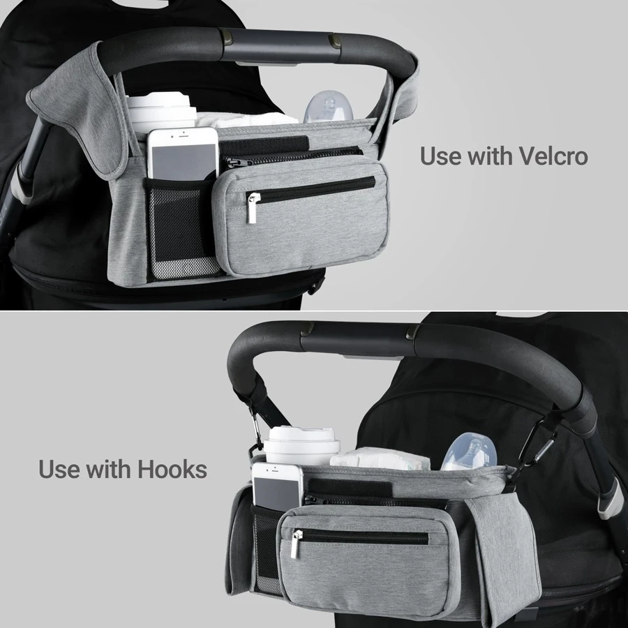 Momcozy Universal Stroller Organizer With Insulated Cup Holder - Light Grey - View 1