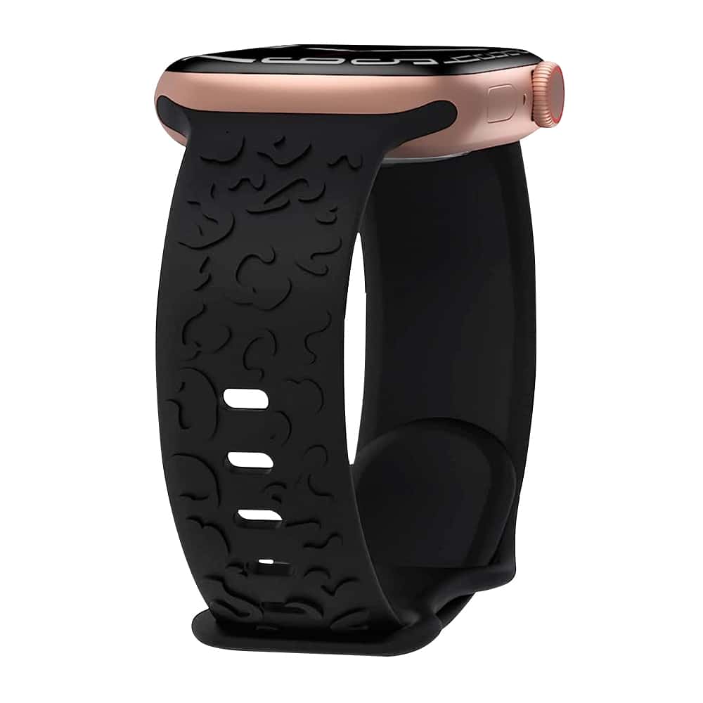 St.Siabe 1 男女时尚雕塑激光压花祥云图案波西米亚单色硅胶手表带 38mm 40mm 41mm 45mm 44mm 42mm 49mm 皮带，柔软舒适防水腕带替换表带和超系列 SE/8/7/6/5/4/3/2/1 智能手表表带配件 - 黑色 - 查看 1