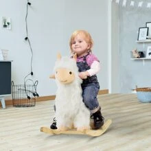 Qaba Kids Ride-On Rocking Horse Toy Llama Style Rocker Soft Plush Fabric for Children 18-36 Months - White - View 2