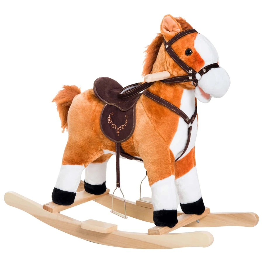 Qaba Kids Plush Toy Rocking Horse Ride on with Realistic Sounds -  Brown - Brown - View 1