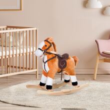 Qaba Kids Plush Toy Rocking Horse Ride on with Realistic Sounds -  Brown - Brown - View 2
