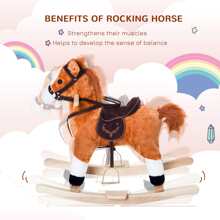 Qaba Kids Plush Toy Rocking Horse Ride on with Realistic Sounds -  Brown - Brown - View 3
