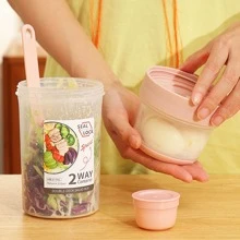 1入組便攜雙層多功能保鮮盒適用於酸奶,沙拉,水果,零食-合適的適用於嬰兒食物貯藏 - 粉色 - 查看 9