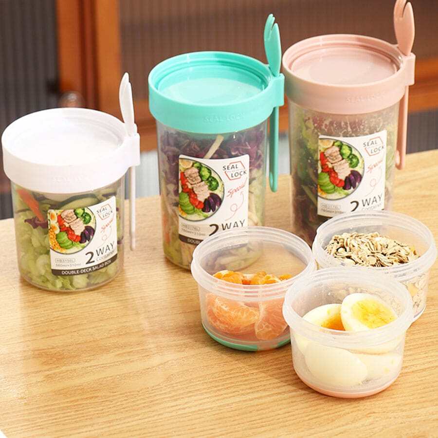 1入組便攜雙層多功能保鮮盒適用於酸奶,沙拉,水果,零食-合適的適用於嬰兒食物貯藏 - 粉色 - 查看 1