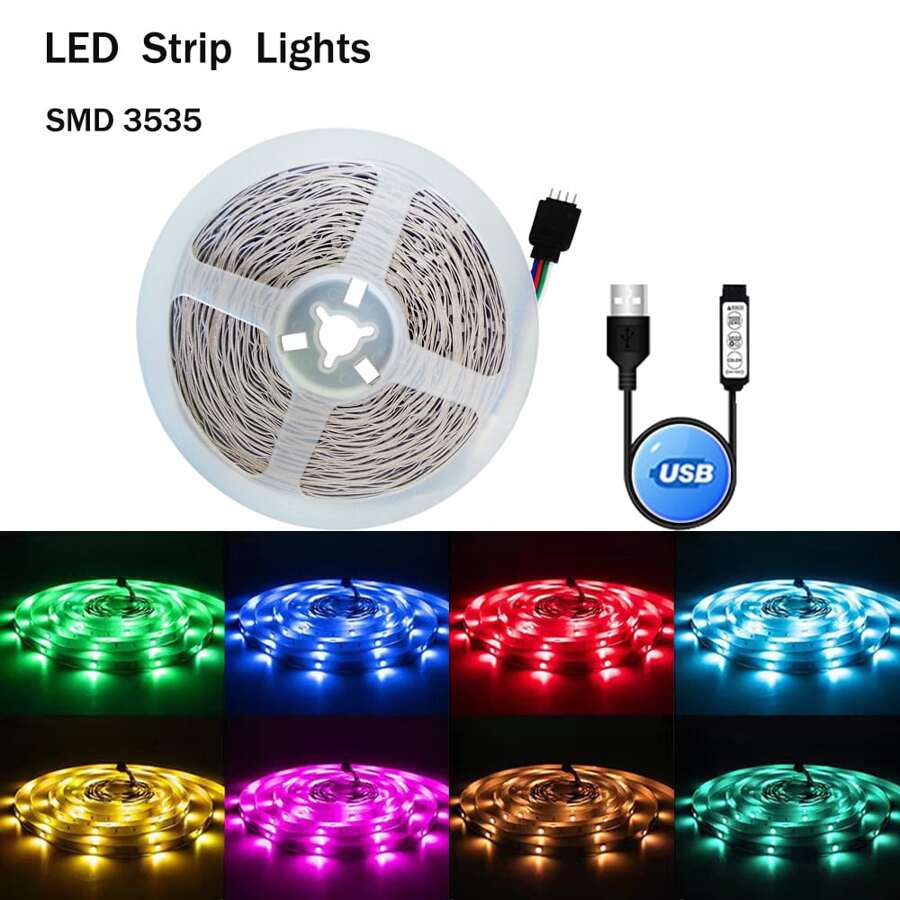 5VUSB迷你三鈕扣LED燈帶帶3535RGB1-20靈活燈條,適用於電視,臥室和家庭裝飾用品 - 彩色 - 查看 1