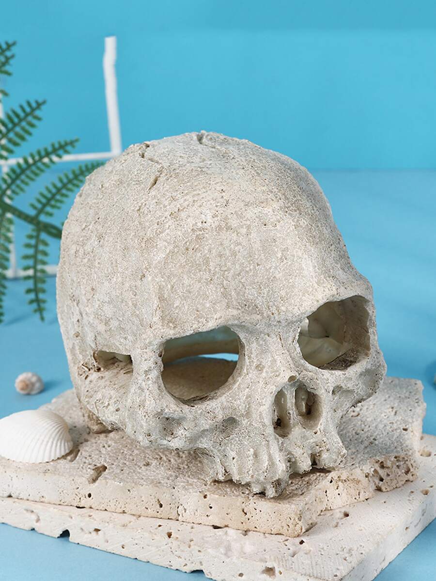 1 pieza de resina Acuario de cráneo Decoración , pecera Adorno con hueco escondite para de pez - Blanco - Ver 1