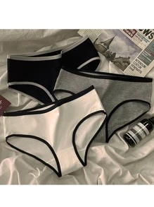 3入組/套女孩透氣舒適簡約風痕跡三角形內衣,運動風格