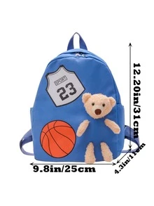 Mochila informal decorativa con oso de baloncesto para niños pequeños - Azul - Ver 4