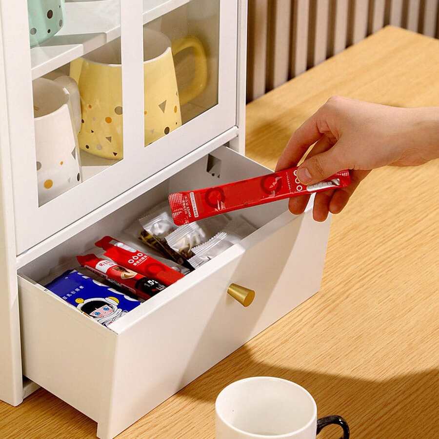 Glass Doors Display Metal Desktop Display with Drawers