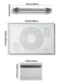 3pcs Stainless Steel Adjustable Rolling Pin Set With Width, Thickness Scale, Non-stick, And Seamless Design For Baking - Xám - Xem 3