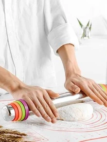 3pcs Stainless Steel Adjustable Rolling Pin Set With Width, Thickness Scale, Non-stick, And Seamless Design For Baking - Xám - Xem 11