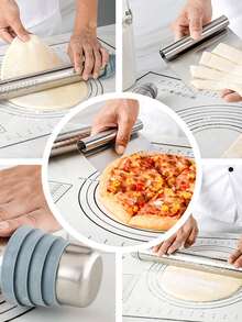 3pcs Stainless Steel Adjustable Rolling Pin Set With Width, Thickness Scale, Non-stick, And Seamless Design For Baking - Xám - Xem 6