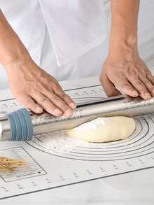 3pcs Stainless Steel Adjustable Rolling Pin Set With Width, Thickness Scale, Non-stick, And Seamless Design For Baking - Xám - Xem 10