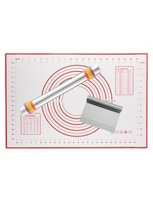 3pcs Stainless Steel Adjustable Rolling Pin Set With Width, Thickness Scale, Non-stick, And Seamless Design For Baking - Xám - Xem 8