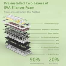 Ajazz Ak992機械鍵盤三模式插拔式2.4g/有線/bt Pbt三鍵帽rgb遊戲筆記本電腦 - 綠色軸彈簧音 - 薄荷綠 - 查看 6