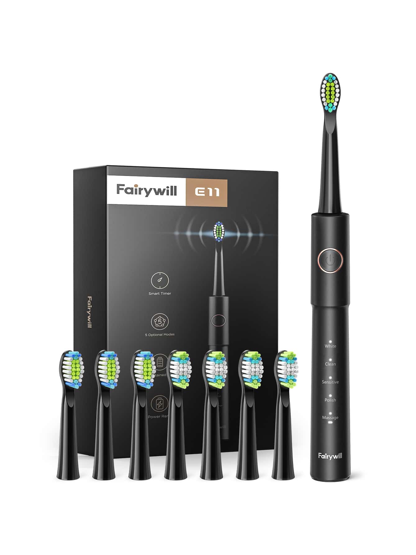 Fairywill Electric Toothbrush Oral Whitening Teeth Sonic Waterproof USB