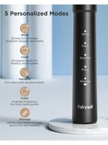 Fairywill Electric Toothbrush Oral Whitening Teeth Sonic Waterproof USB Charger - Black - View 3