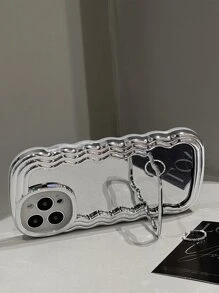 Heart Pattern Phone Case With Hand Strap - Silver - View 1